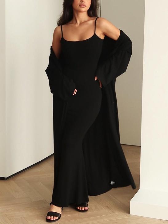 Elegant Sleeveless Dress with Matching Long Cardigan