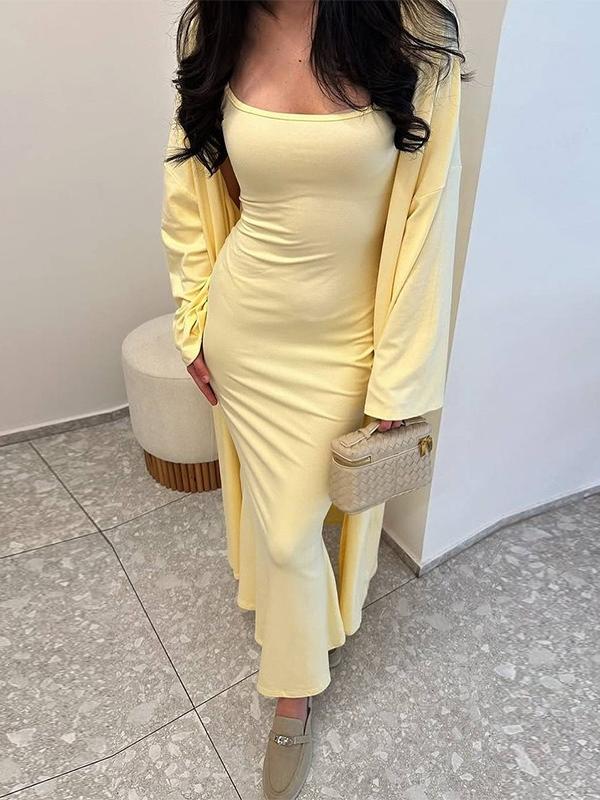 Elegant Sleeveless Dress with Matching Long Cardigan