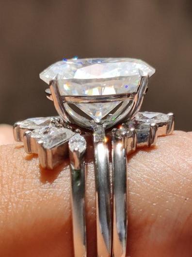 Oval Cut Moissanite Art Deco Ring Set