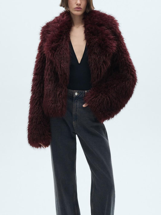 Faux fur jacket with lapels