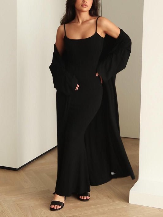 Elegant Sleeveless Dress with Matching Long Cardigan