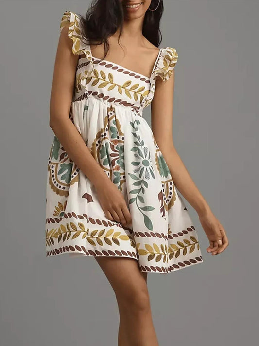 Ruffled Straps Charming Floral Print Sundress