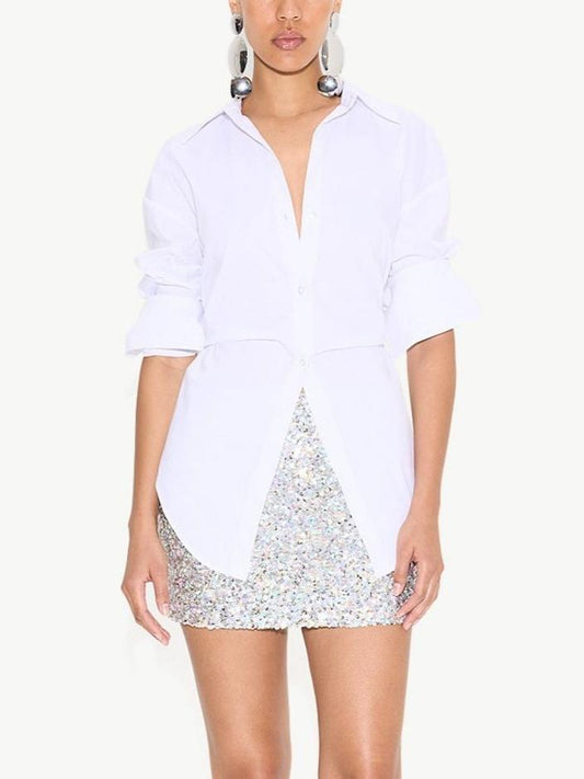 Stylish Open Back White Dress Shirt