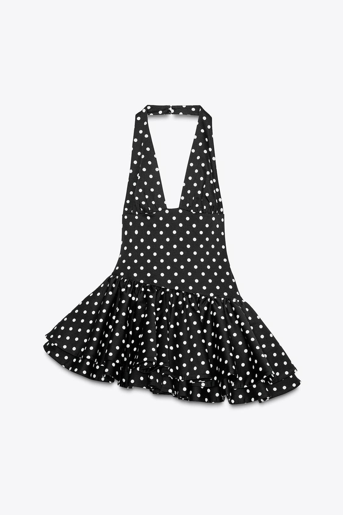 Chic Black Polka - Dot Halter Mini Dress