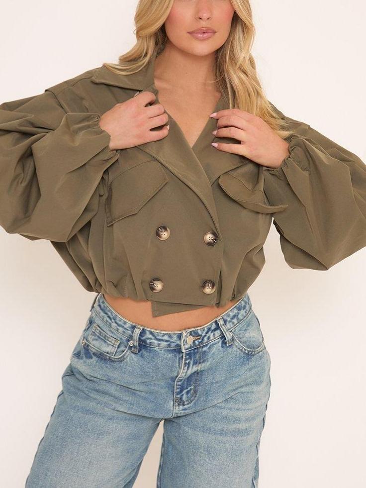 Long Sleeve Cinched Waist Cropped Trench Coat