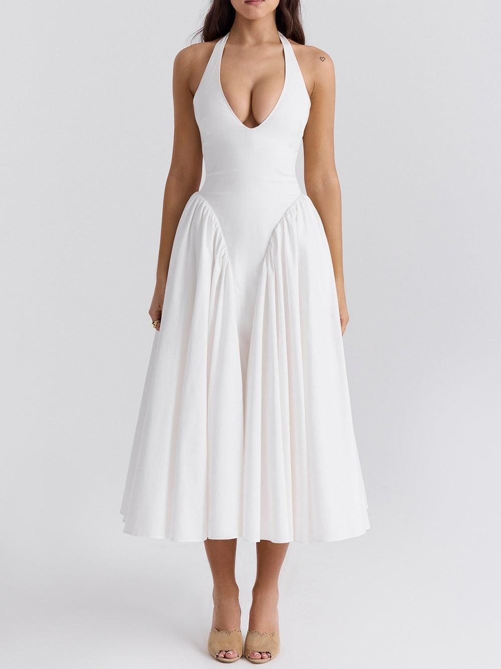 Graceful White Halter - Neck Dress