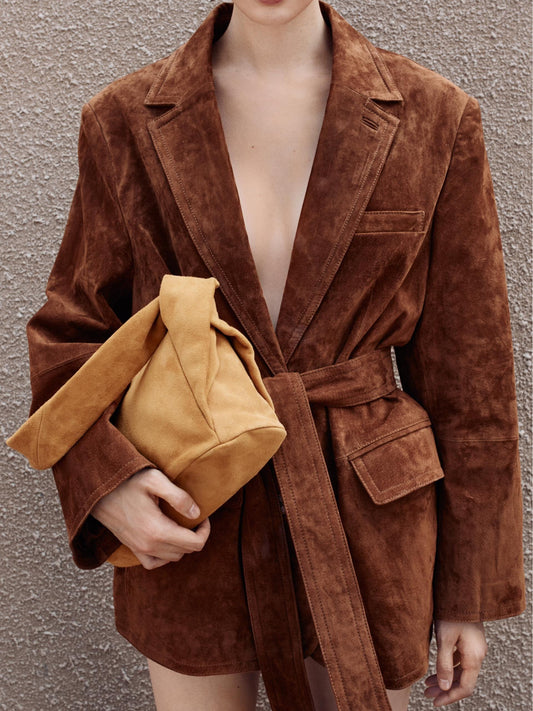 Suede Leather Blazer Coat