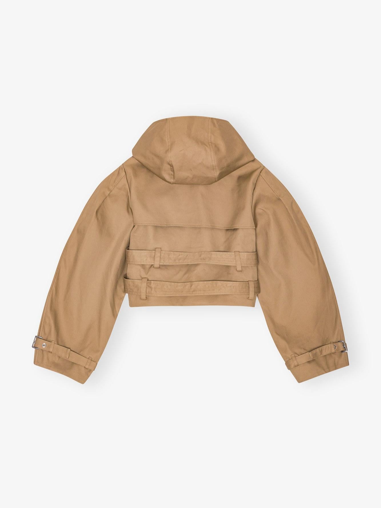 Camel Bonded Cotton Short Trench Jacket