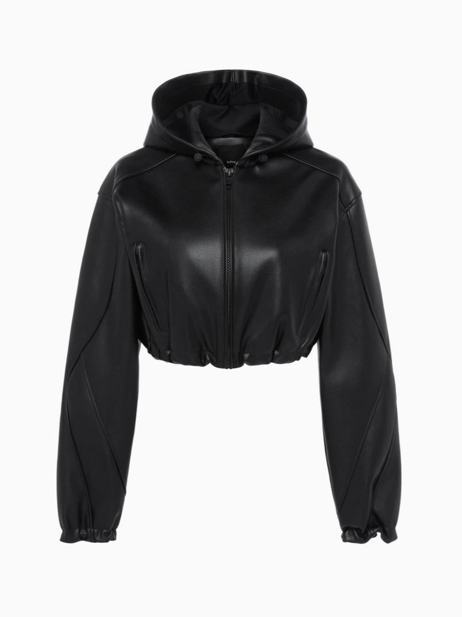 Faux Leather Cropped Hooded Jacket