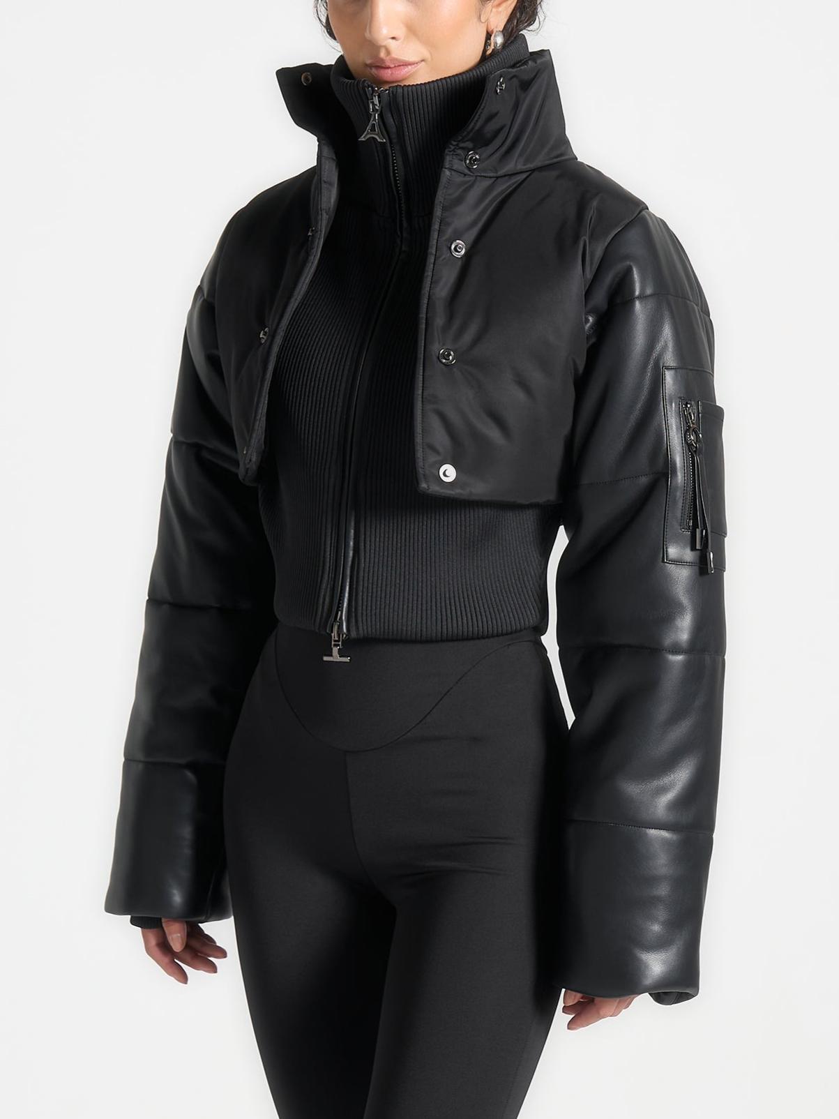 Leather and Nylon Layered Puffer Jacket