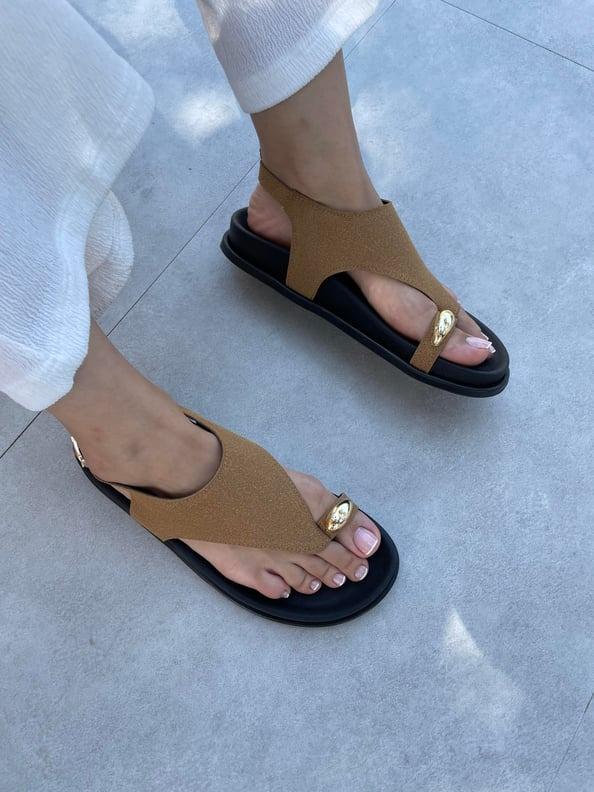Suede Color Accessory Detailed Flat Sole Sandals