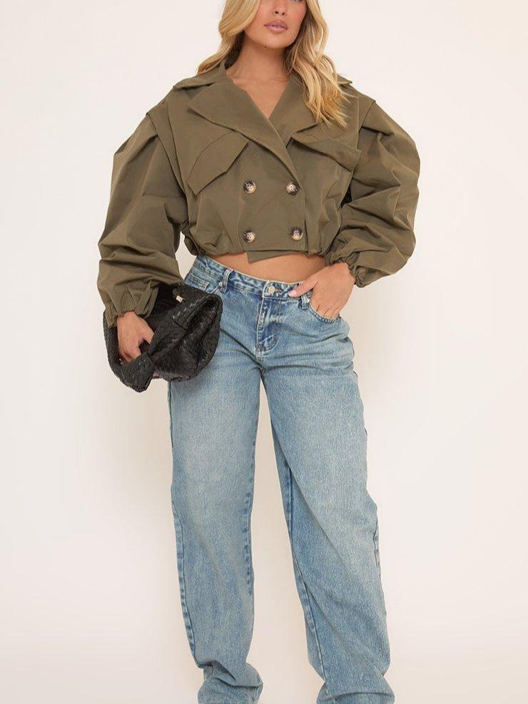 Long Sleeve Cinched Waist Cropped Trench Coat