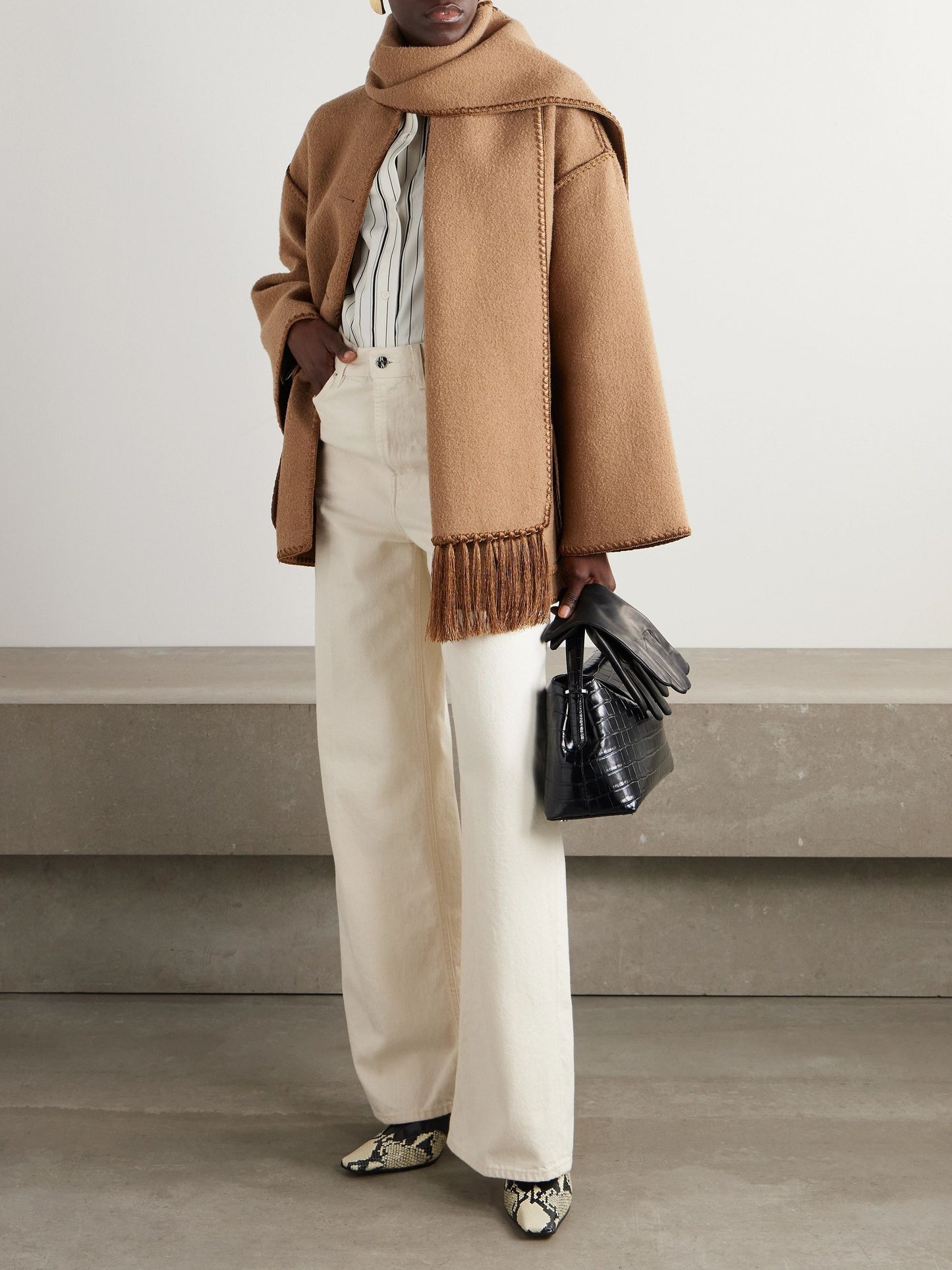 Draped fringed wool-blend bouclé jacket