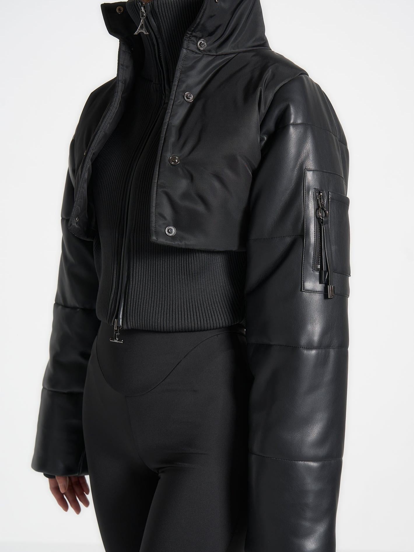 Leather and Nylon Layered Puffer Jacket