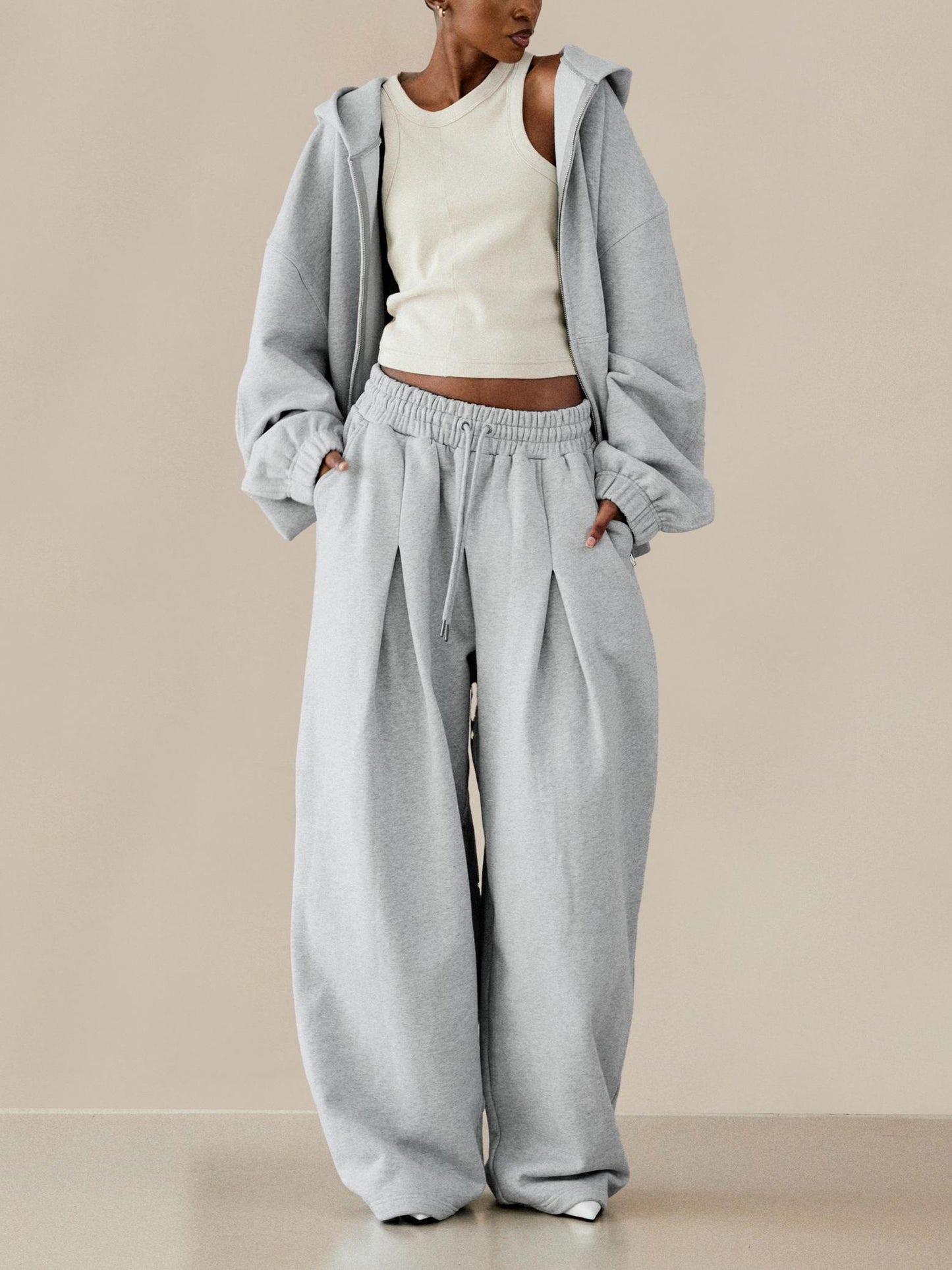 Hooded Solid Color Zipper Suit