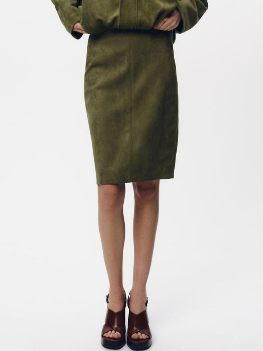 Olive Green Faux Suede Skirt