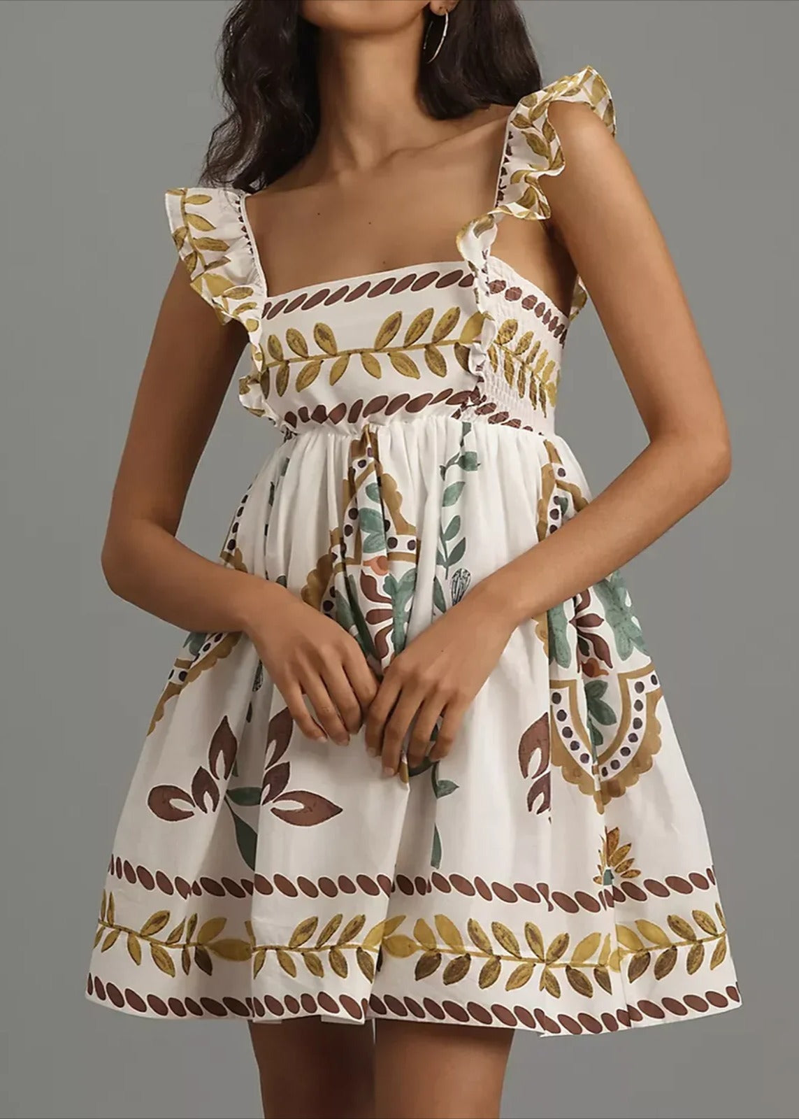 Ruffled Straps Charming Floral Print Sundress