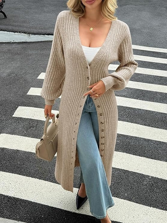 Stylish V Neck Button Down Chunky Knit Dusters