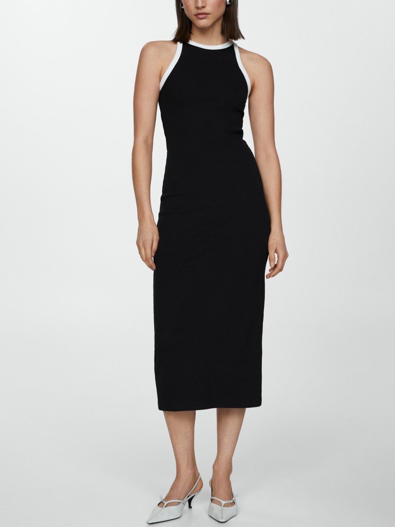 Contrast Ribbed Knit Midi Dress