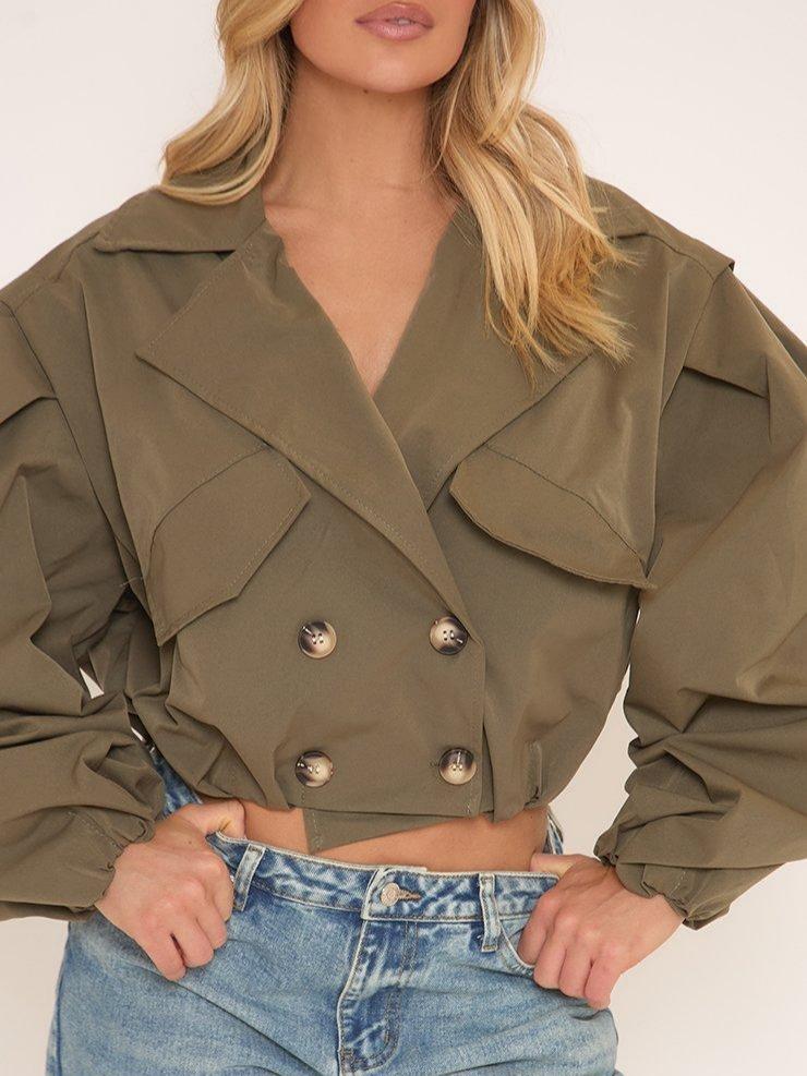 Long Sleeve Cinched Waist Cropped Trench Coat