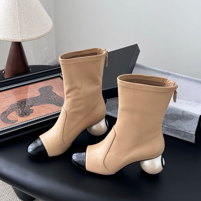 Stylish Ankle Boots with Unique Ball - Heel Design