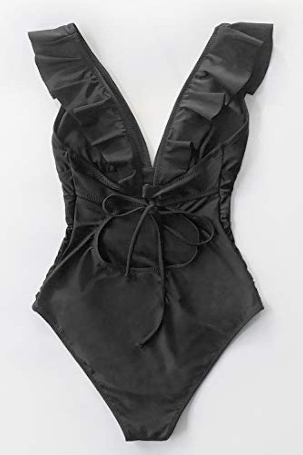 Ruffled One Piece Swimsuit V Neck Lace Up