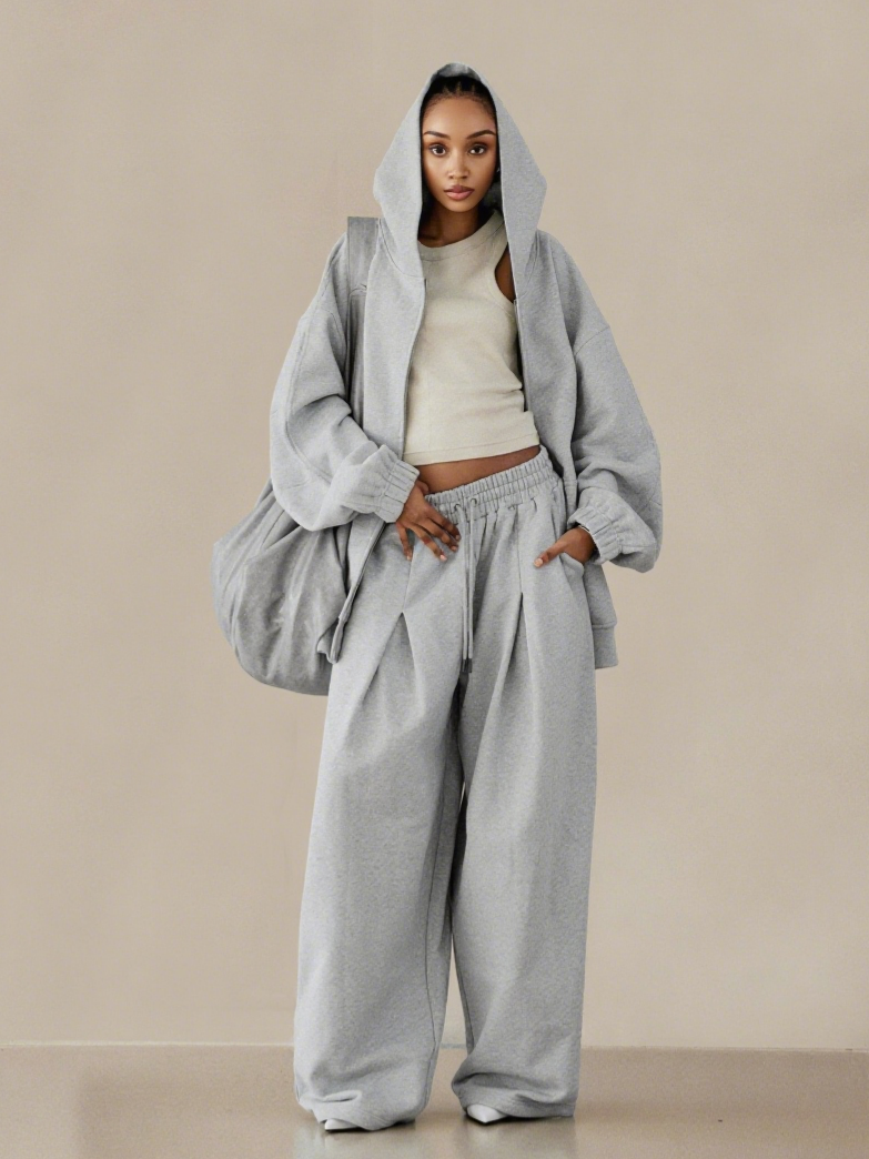 Hooded Solid Color Zipper Suit