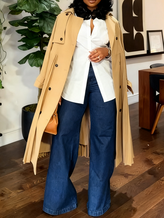 Pleat Detail Belted Trench Coat
