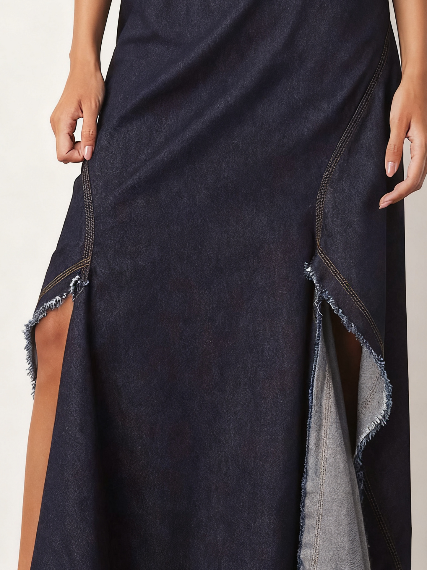 Draped Denim Maxi Dress