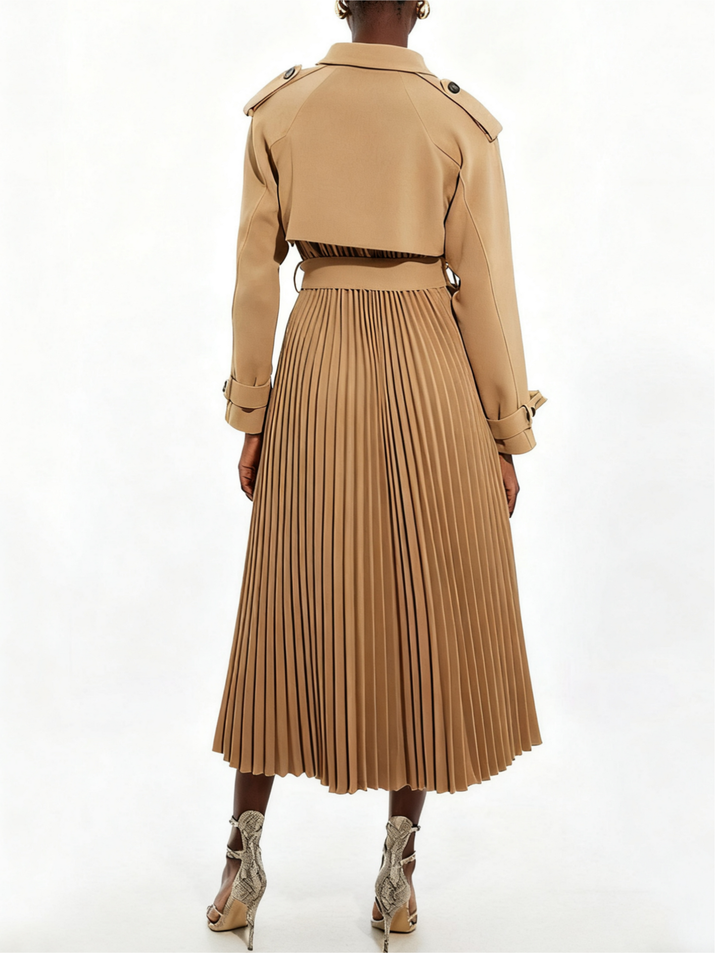 Pleat Detail Belted Trench Coat