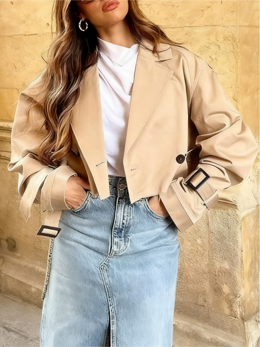 Cropped Long Sleeve Belted Trench Coat
