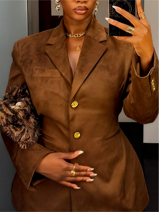 Faux Suede Cinched Blazer