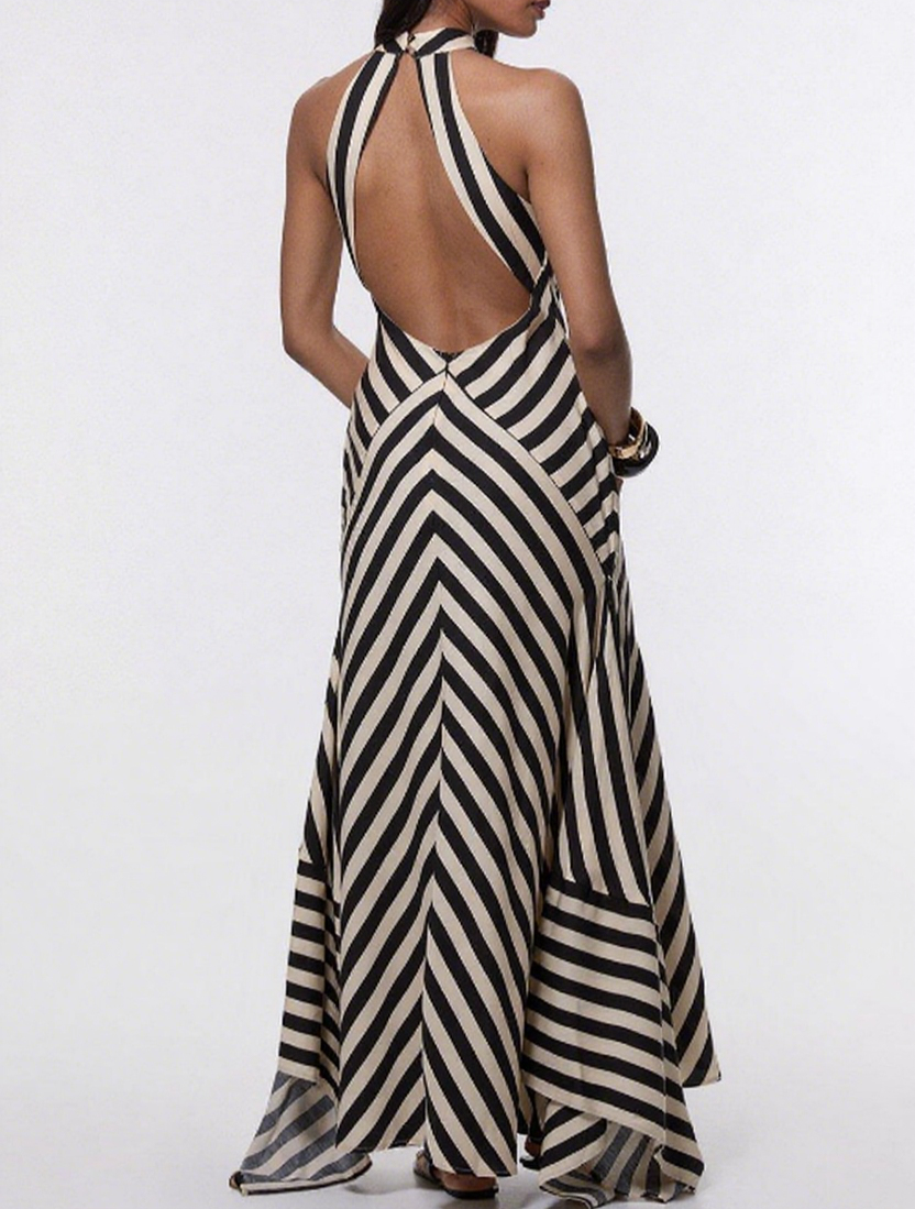Geometric - Print Halter - neck Maxi Dress