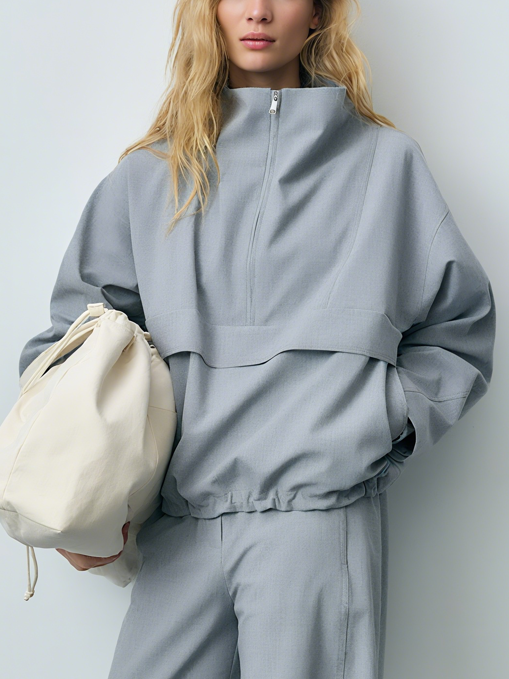 Elegant Light - Grey Long - Sleeved Blouse