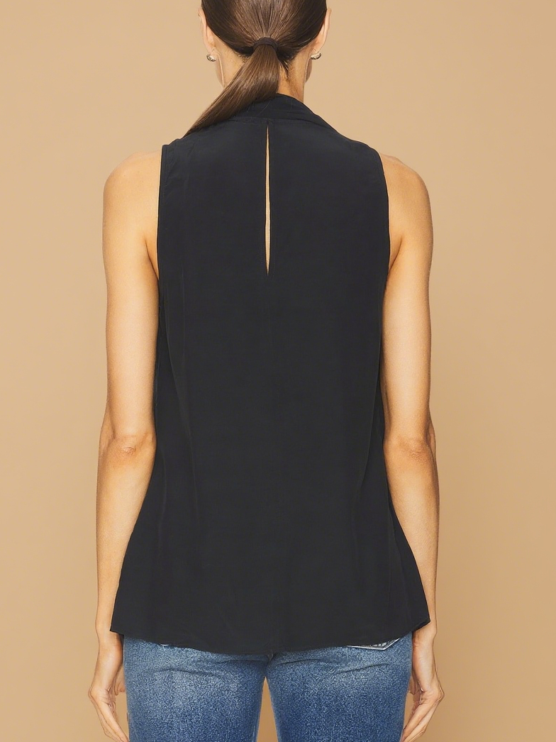 Elegant Black Sleeveless High - Neck Blouse