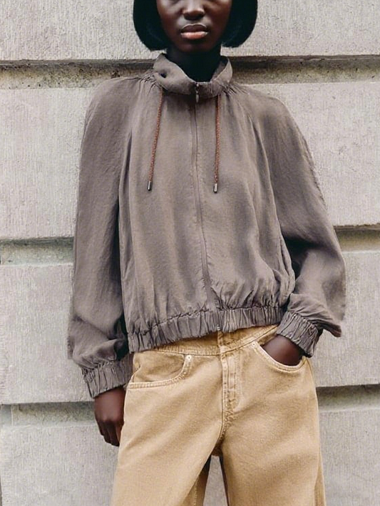 Stylish Gray Drawstring Jacket