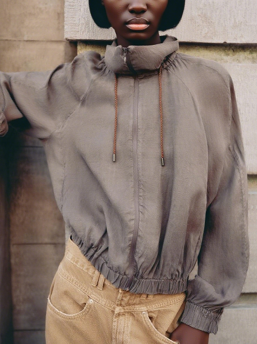 Stylish Gray Drawstring Jacket