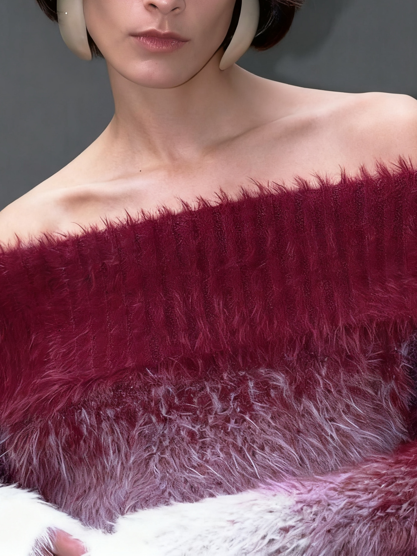 Ombre Fuzzy Off - Shoulder Sweater