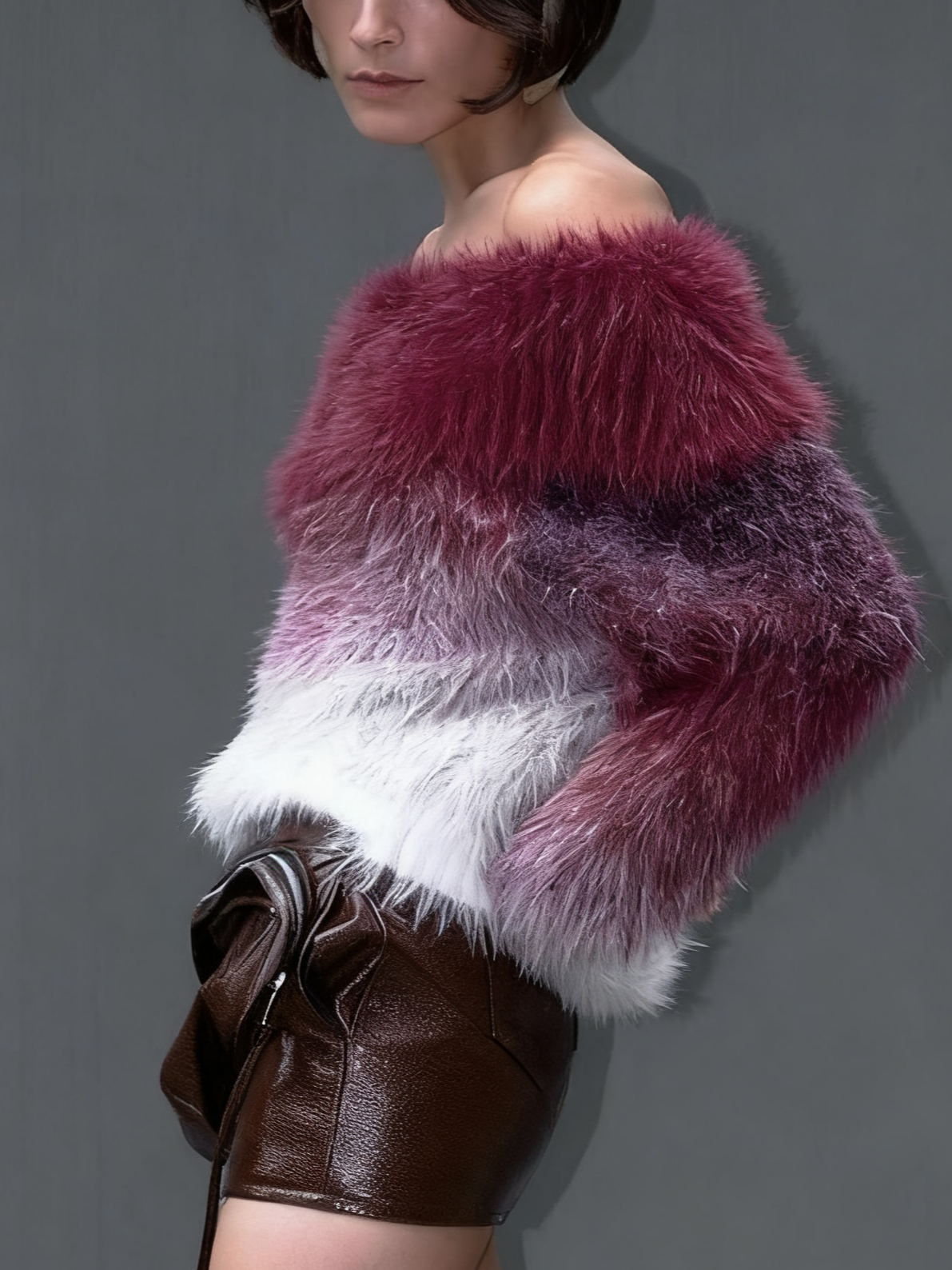 Ombre Fuzzy Off - Shoulder Sweater