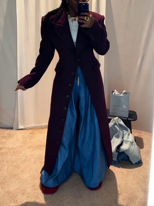 Elegant Burgundy Long - Coat