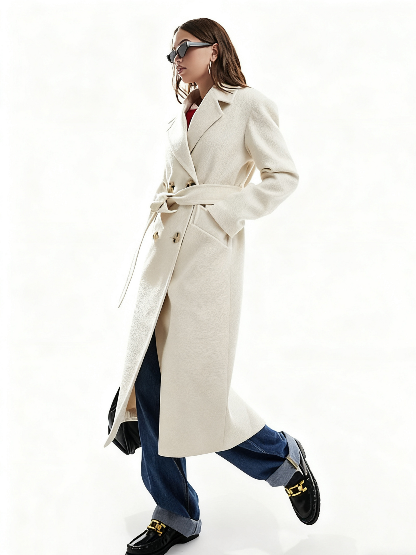 Elegant Belted Wrap Formal Coat