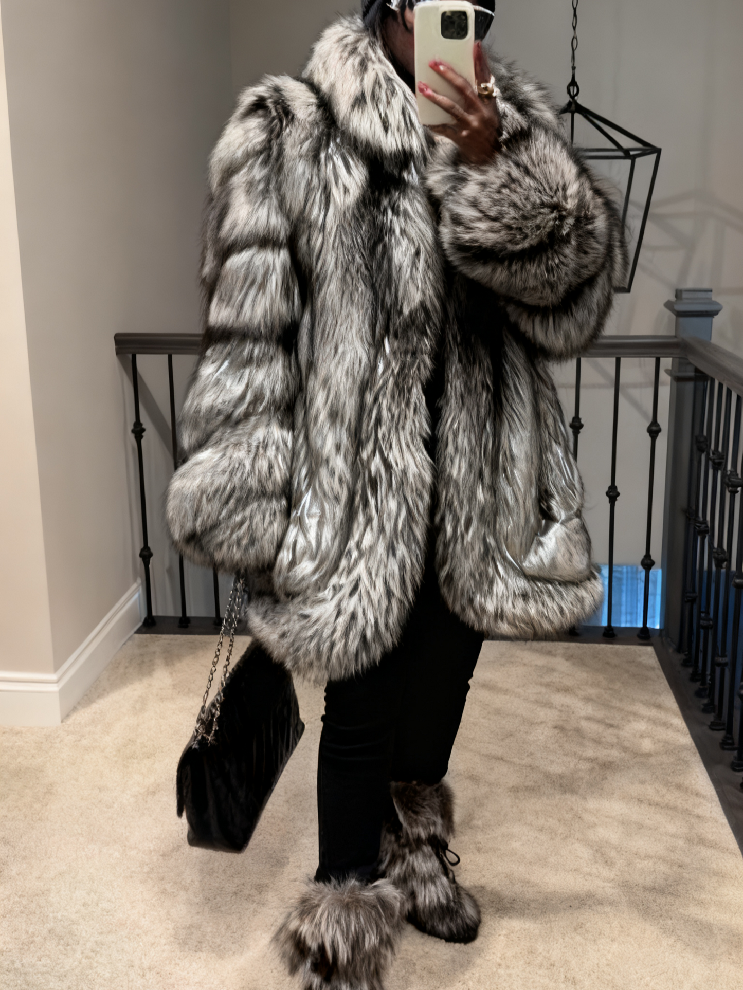 Luxury Silver Fox Fur Coat