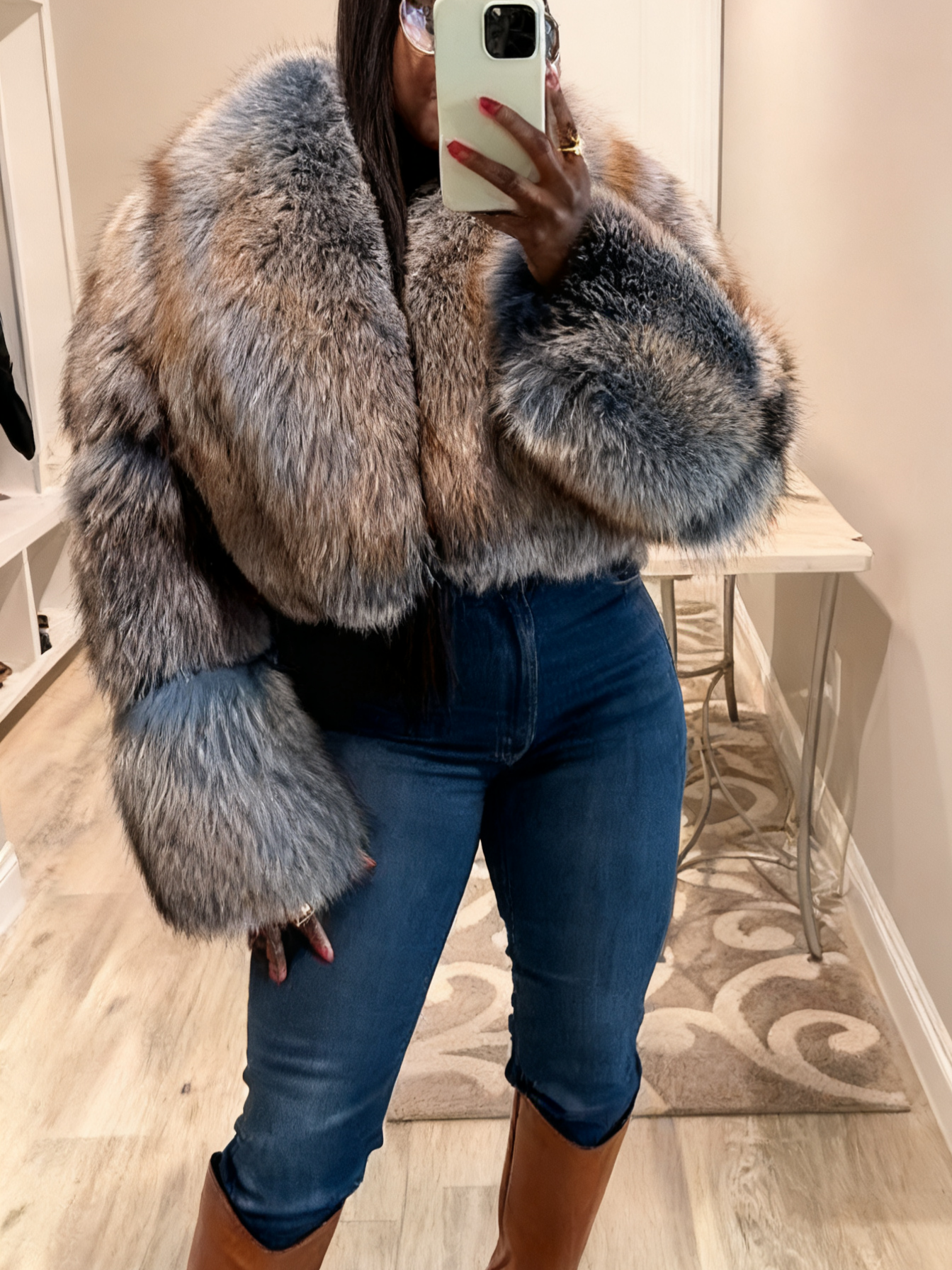 Luxury Multi - Colored Fox Fur Cropped Jacket