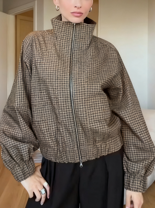 Fall - Perfect Checkered Zip - Up Jacket