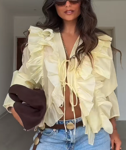 V-Neck Loose Ruffle Shirt