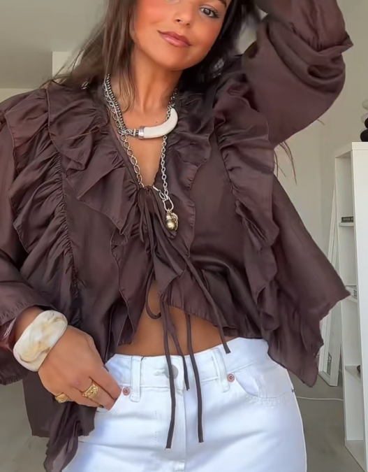 V-Neck Loose Ruffle Shirt