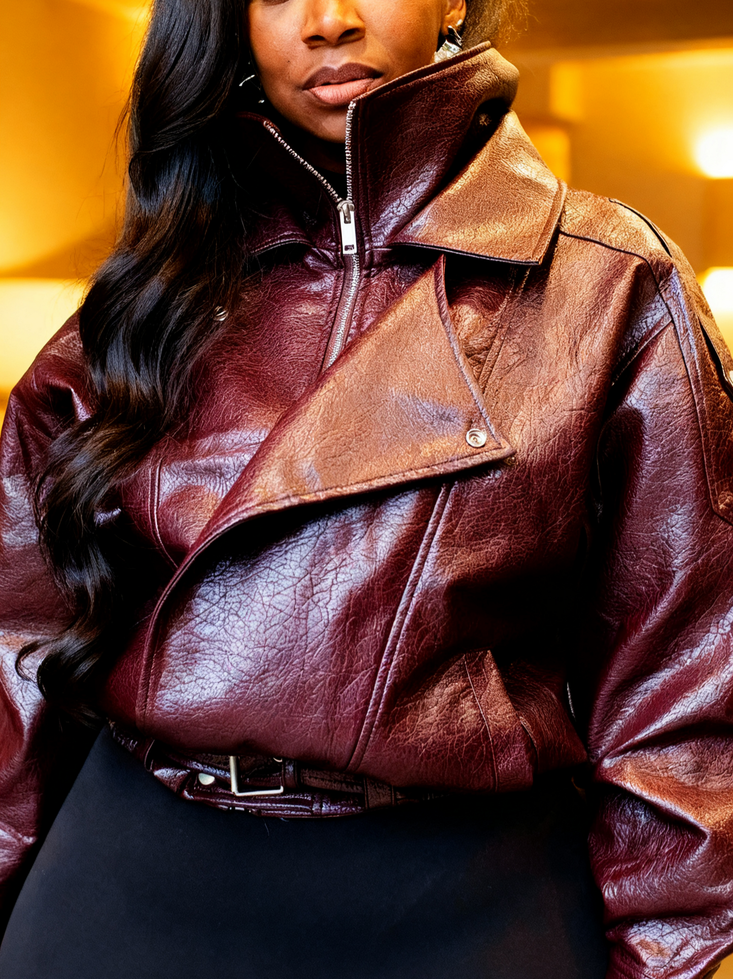 Burgundy Faux Leather Jacket