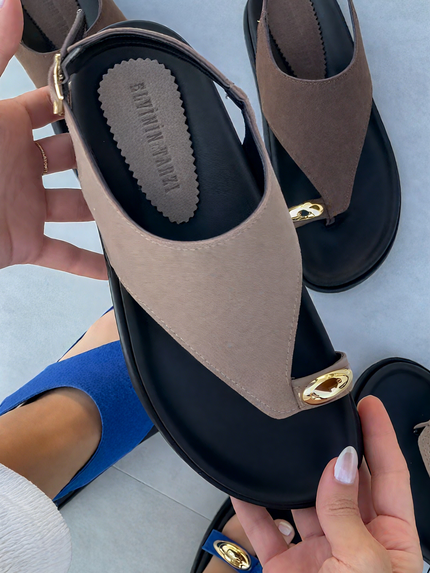 Suede Color Accessory Detailed Flat Sole Sandals