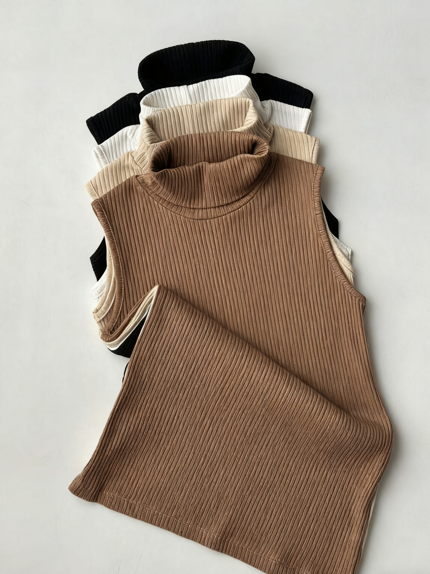 Versatile Ribbed Sleeveless Turtlenecks