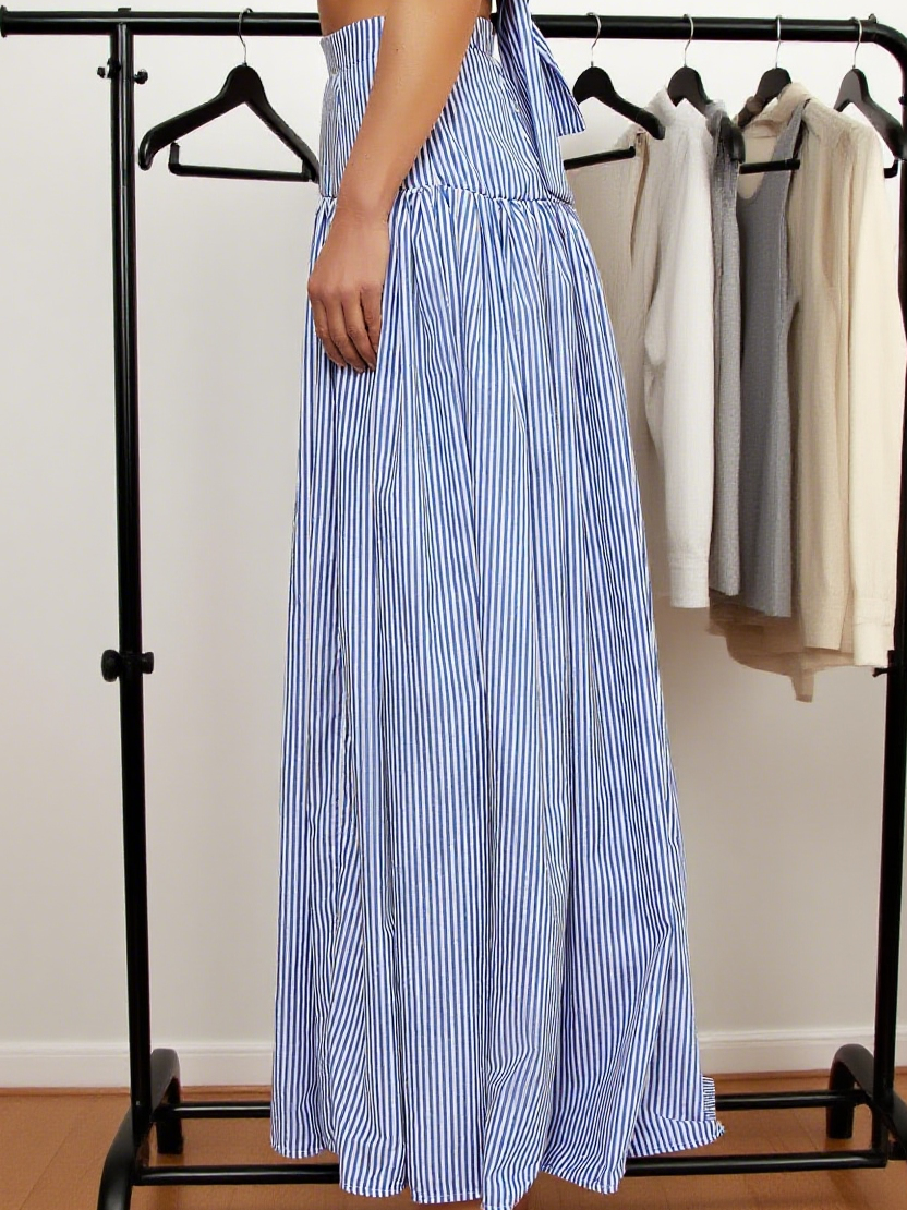 Chic Blue and White Striped Maxi Skirt